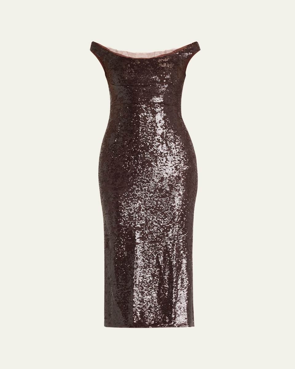 Off-The-Shoulder Sequin Midi Dress